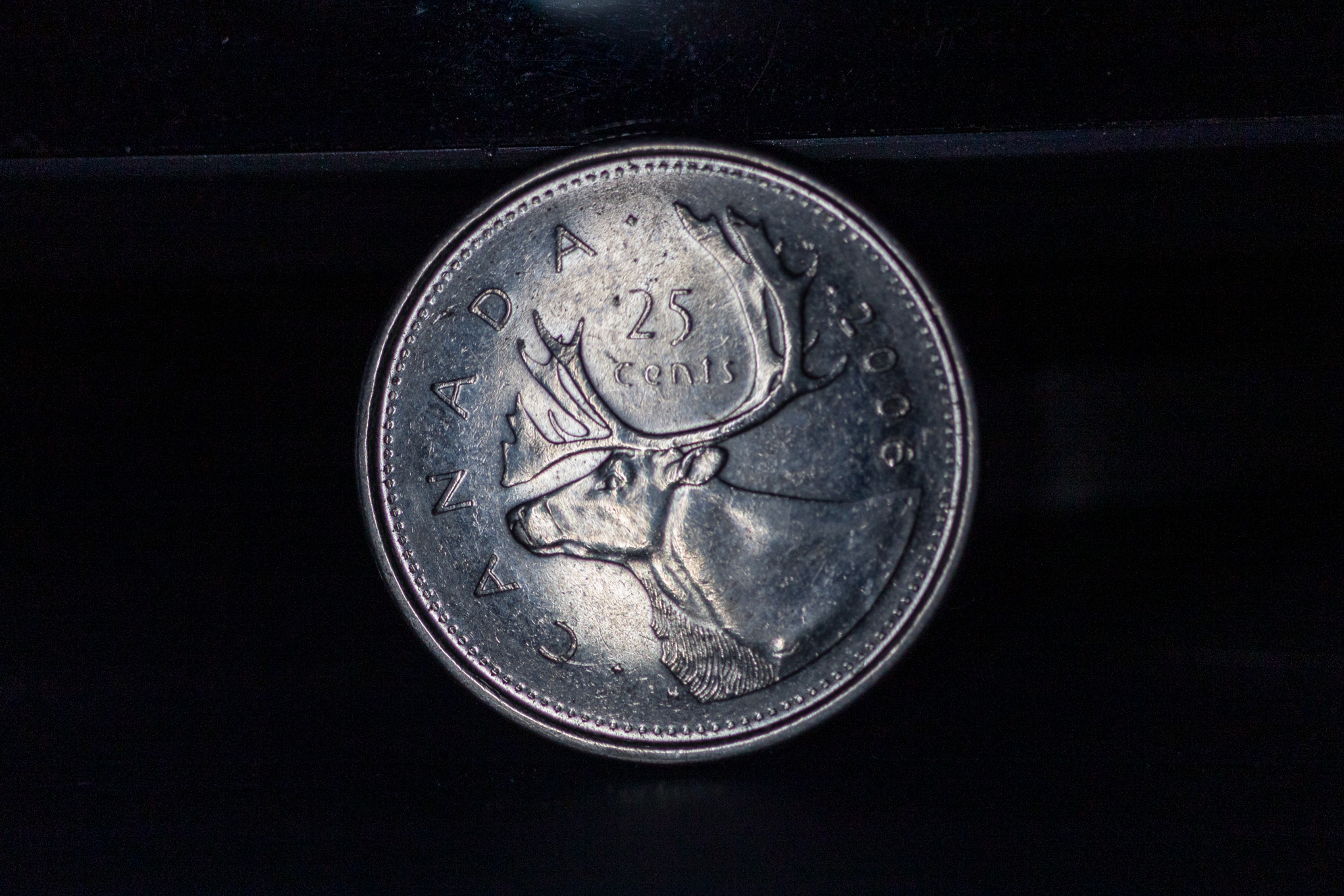 Close-up of a Canadian quarter